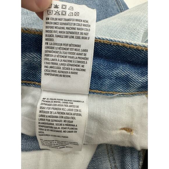 American Eagle Womens Jeans Size 00 Mom Jean Two Tone Distressed Denim - Picture 7 of 13